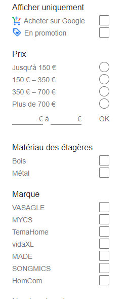 Les critères aident les internautes à affiner leur sélection. - © D.R.