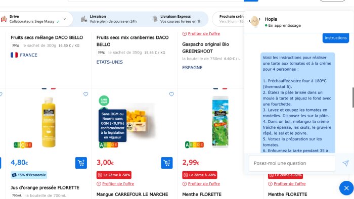 Le robot met à disposition des clients une liste de recettes pour faciliter les courses. - © D.R.