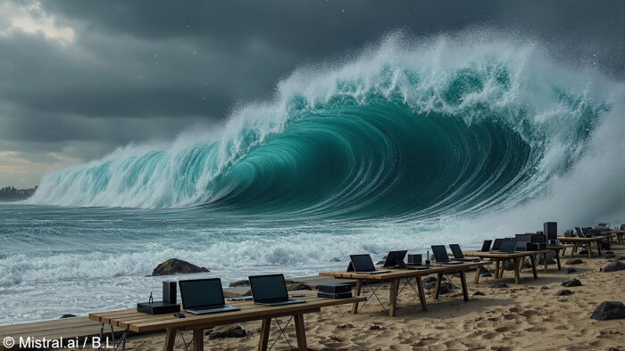 Le tsunami des attaques DDoS est de plus en plus puissant. - © Mistral.ai / B.L.