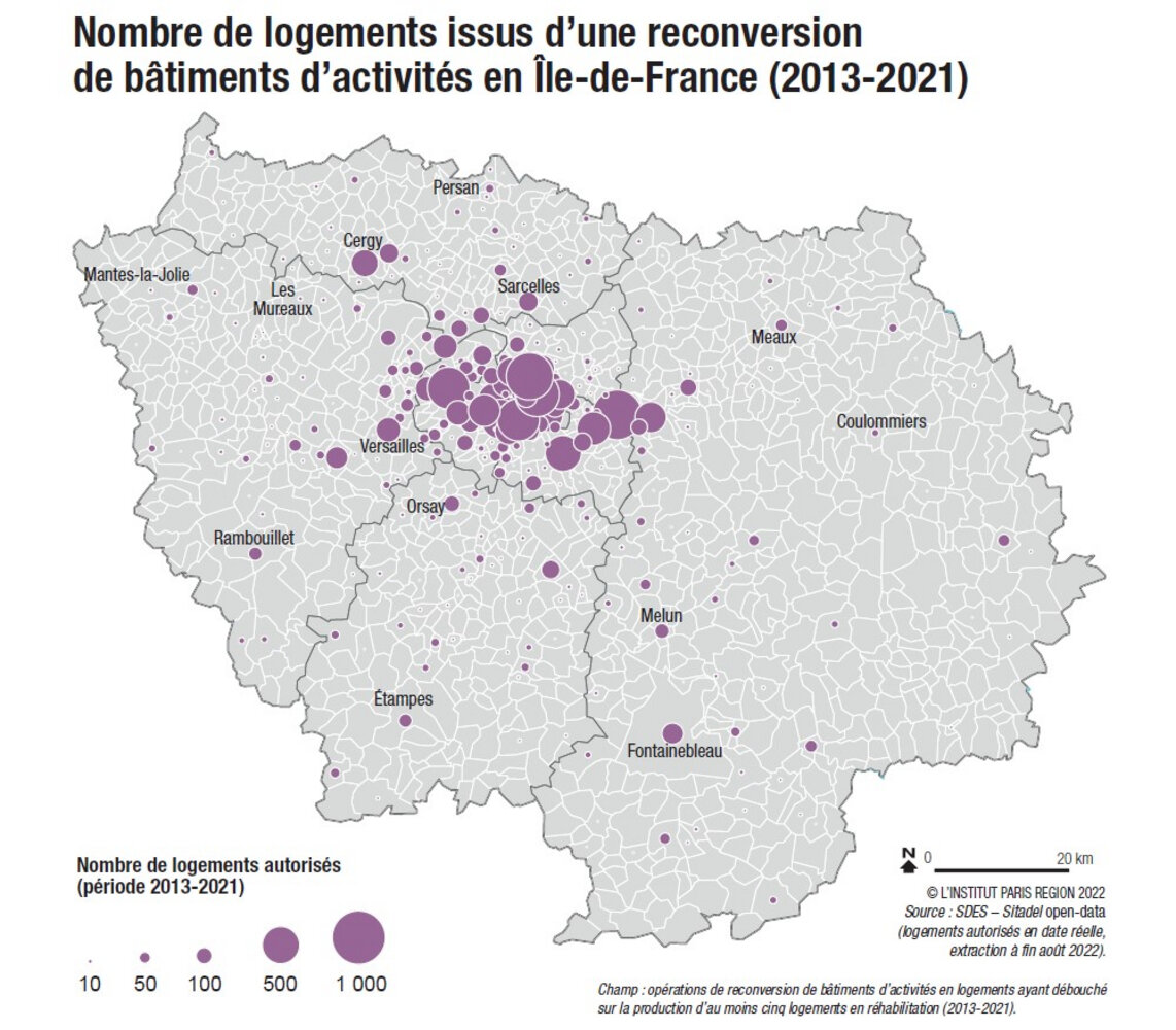 Nombre de logements issus de reconversion de bâtiments d’activités en IDF - © Institut Paris Région