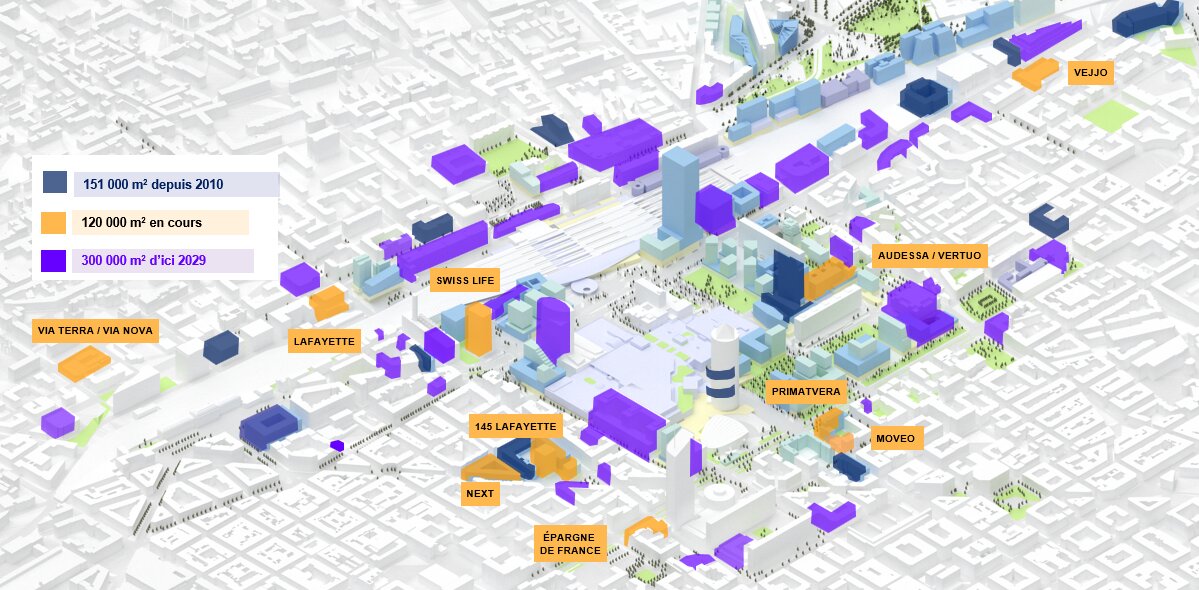 Carte de régénération urbaine tertiaire à Lyon Part-Dieu. - © SPL Lyon Part-Dieu
