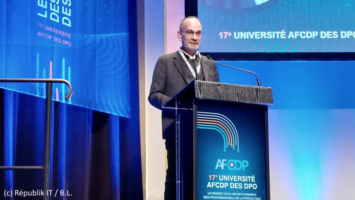 Paul-Olivier Gibert est le président de l’AFCDP, ici à la 17ème Université des DPO. - © Républik IT / B.L.