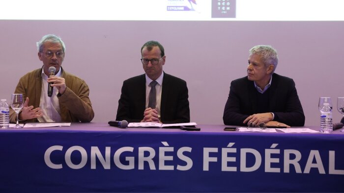 Frédéric Bedin (Hopscotch), Michel Callot (FFC) et Eric Conrad (Hospcotch Sport). - © FFC/Hopscotch