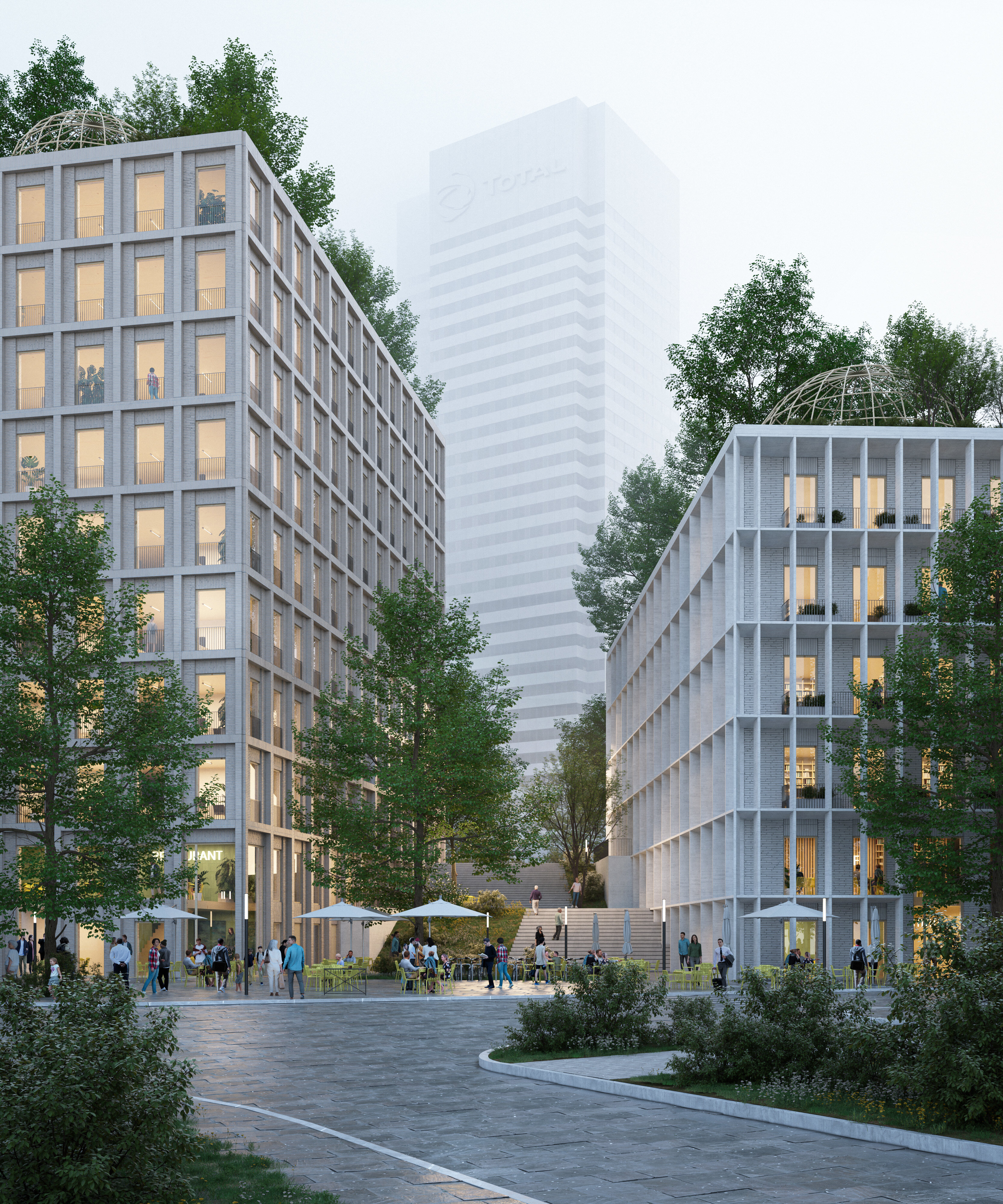 Faille centrale entre les bâtiments de l’ensemble Liberté - © Baumschlager Eberle Architectes