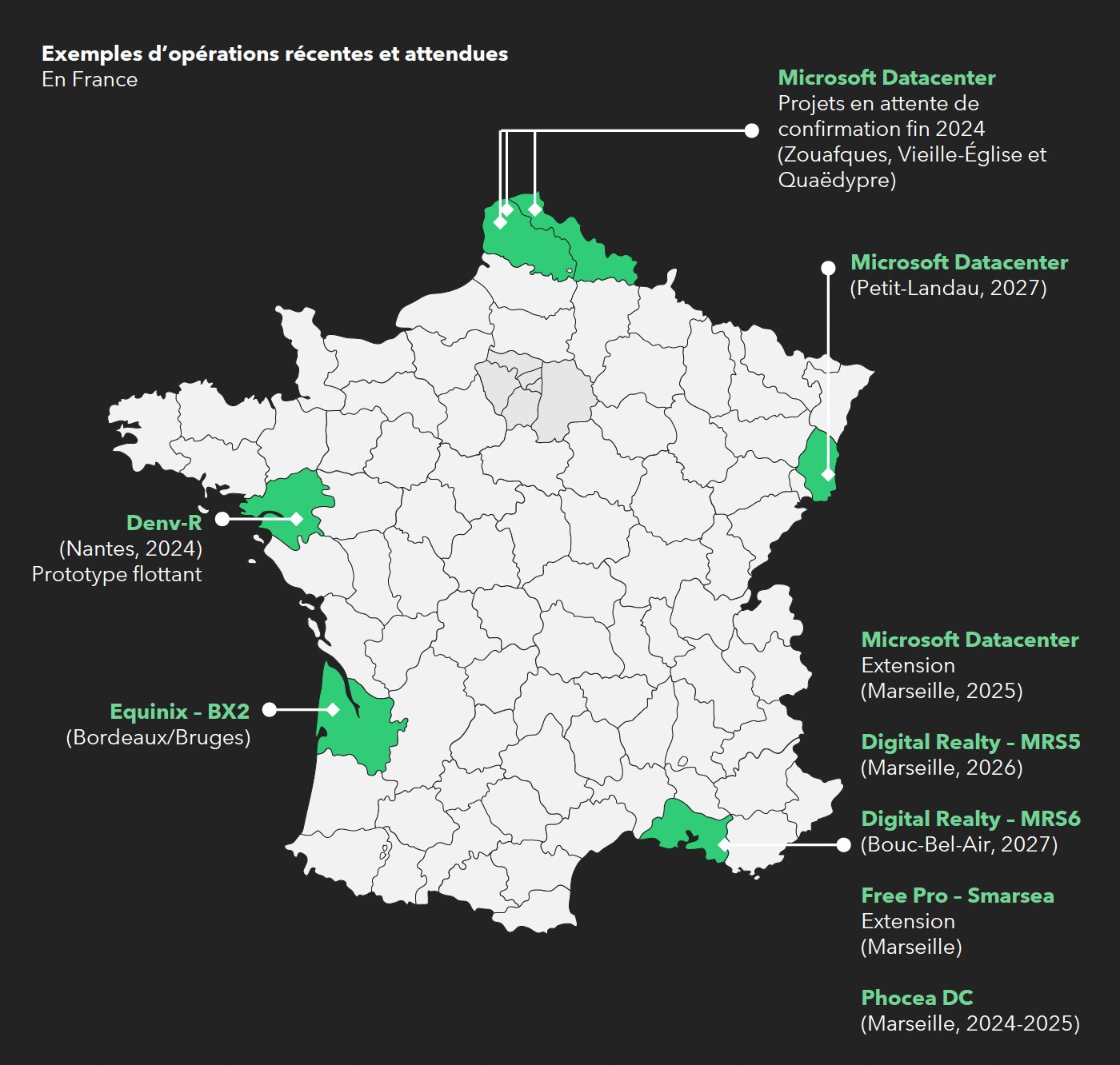 Carte avec des exemples d’opérations récentes et attendues, en France - © Knight Franck