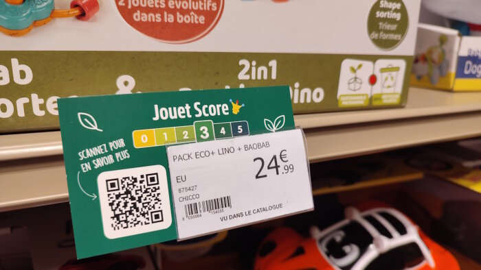 1600 produits de Noël affichent une note de 1 à 5 pour estimer l’écoresponsabilité des produits. - © Républik Retail / C.C