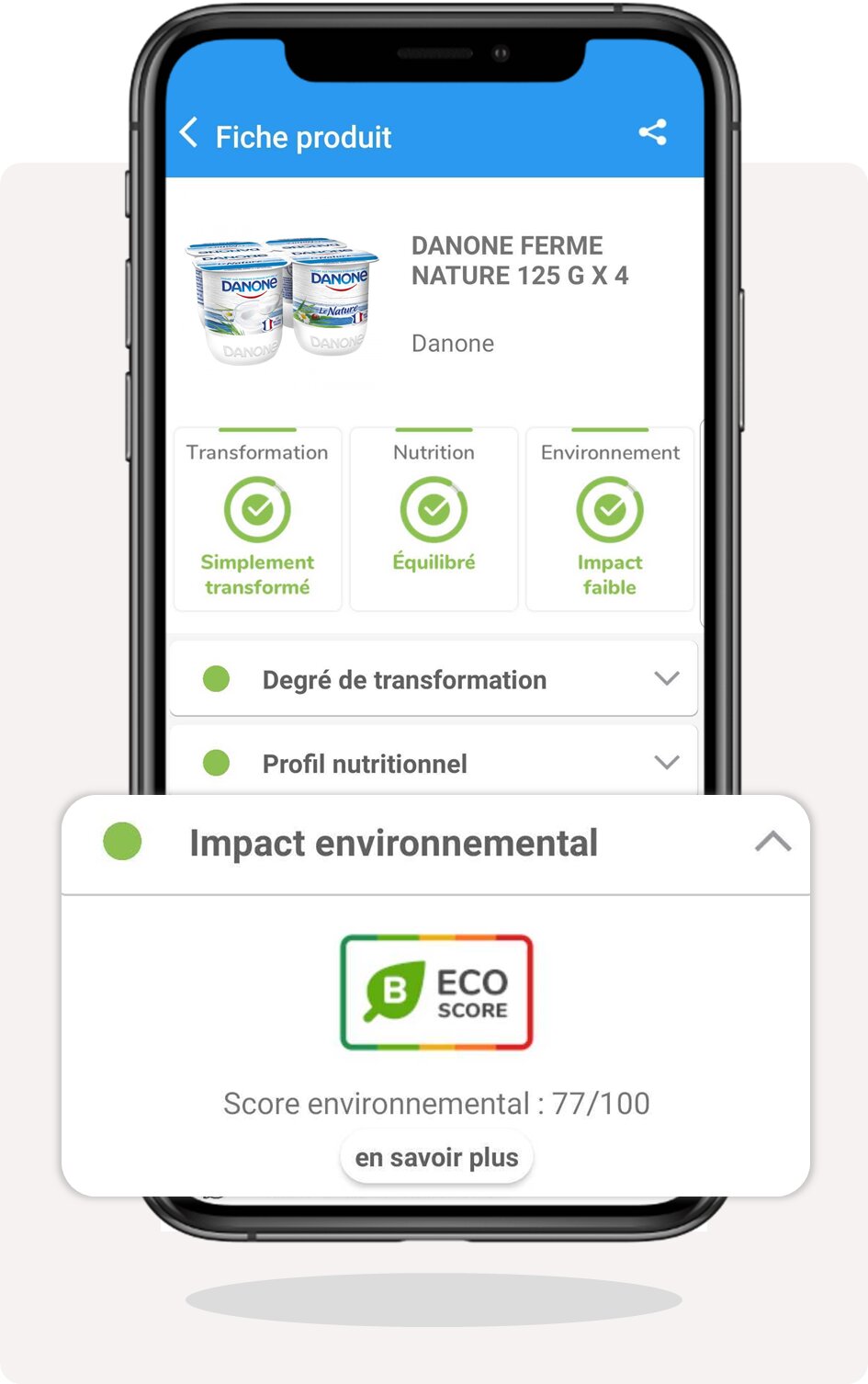 Exemple présentation éco-score Yaourt Danone - © ScanUp