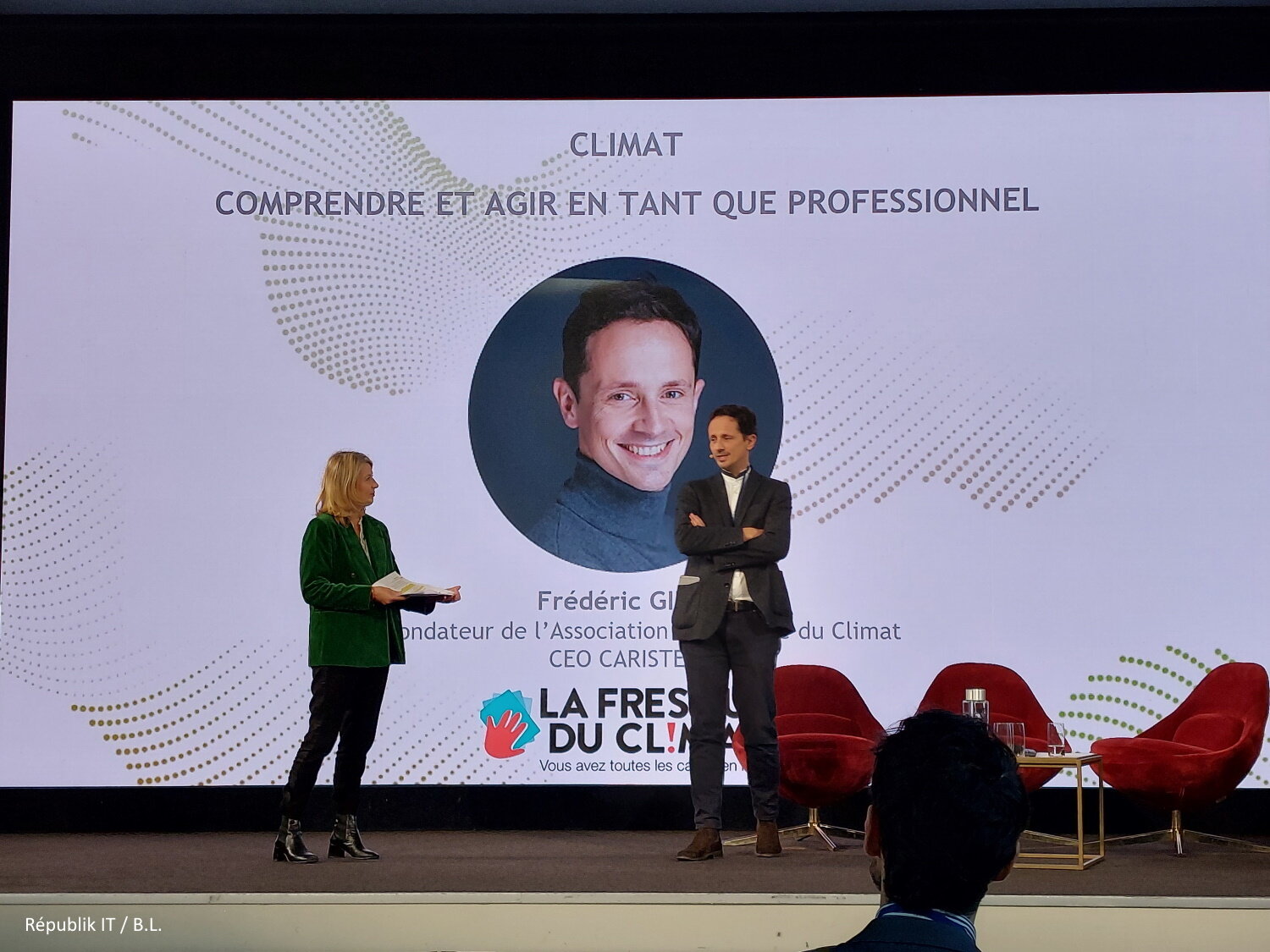 Frédéric Giuli (La Fresque du Climat) et Laetitia Nallet, animatrice de la JU 2022. - © Républik IT / B.L.