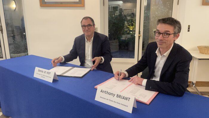 Denis Le Vot, VP supply chain de Renault et Anthony Briant, directeur des Ponts Paris Tech. - © Republik
