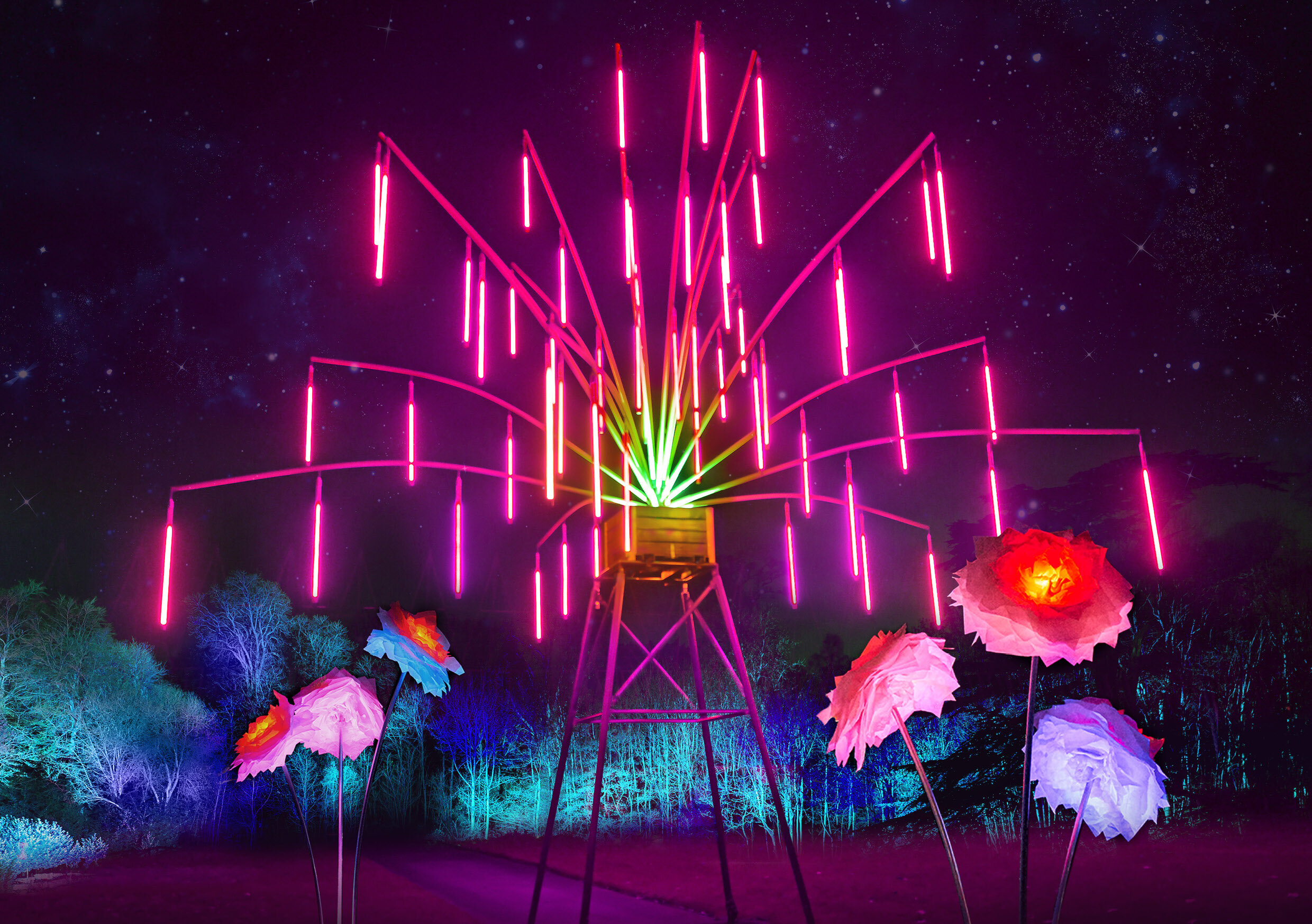 Les sentiers lumineux au Parc Floral de Paris, un voyage enchanté pour tout public - © Les Sentiers Lumineux