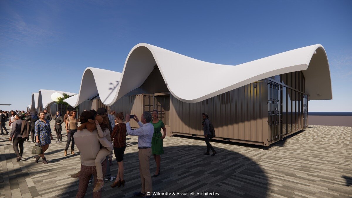 À chaque escale, un village éphémère à quai proposera au grand public des expériences autour de l’art et la mer - © Wilmotte & Associés Architectes