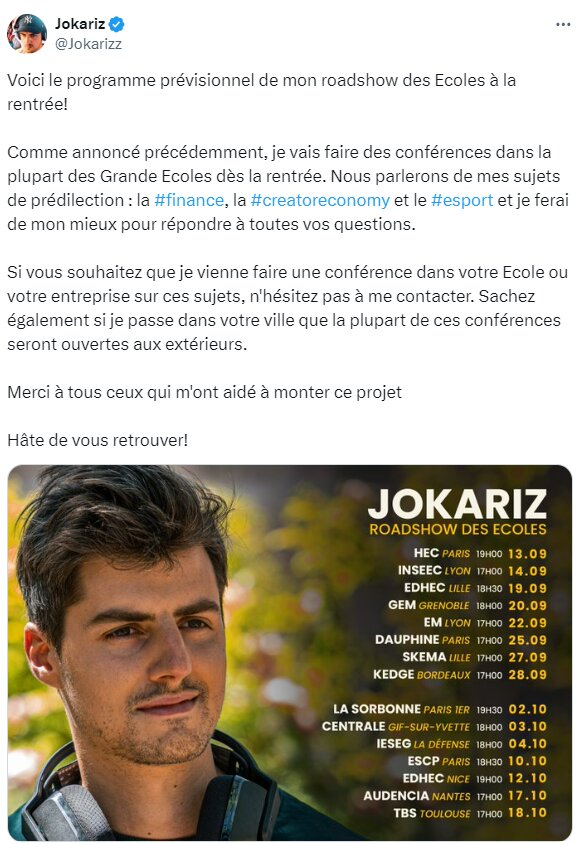 Le créateur Jokariz sur Twitter, à l’occasion d’une tournée organisée au sein des grandes écoles à la rentrée dernière - © Twitter / Jocariz