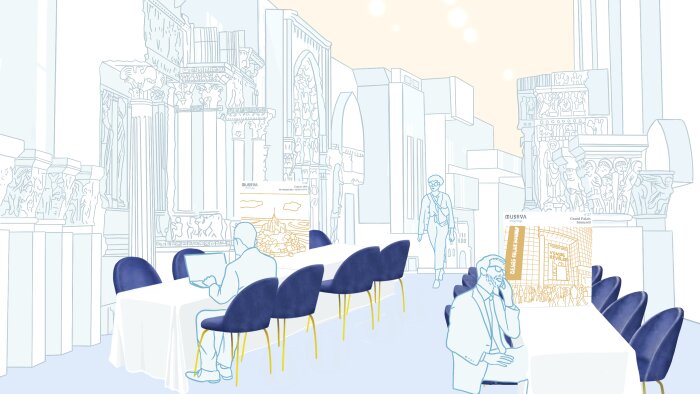 La scénographie de Museva a été repensée autour d’un espace avec des tables nappées - © Justine Delétang