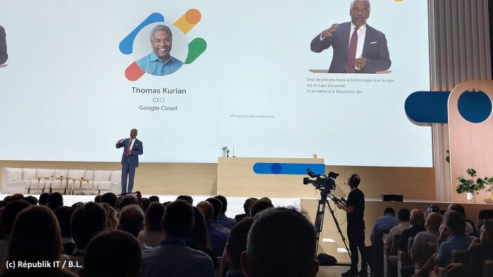 Thomas Kurian, CEO de Google Cloud, est intervenu en plénière sur le Google Cloud Summit Paris. - © Républik IT / BL