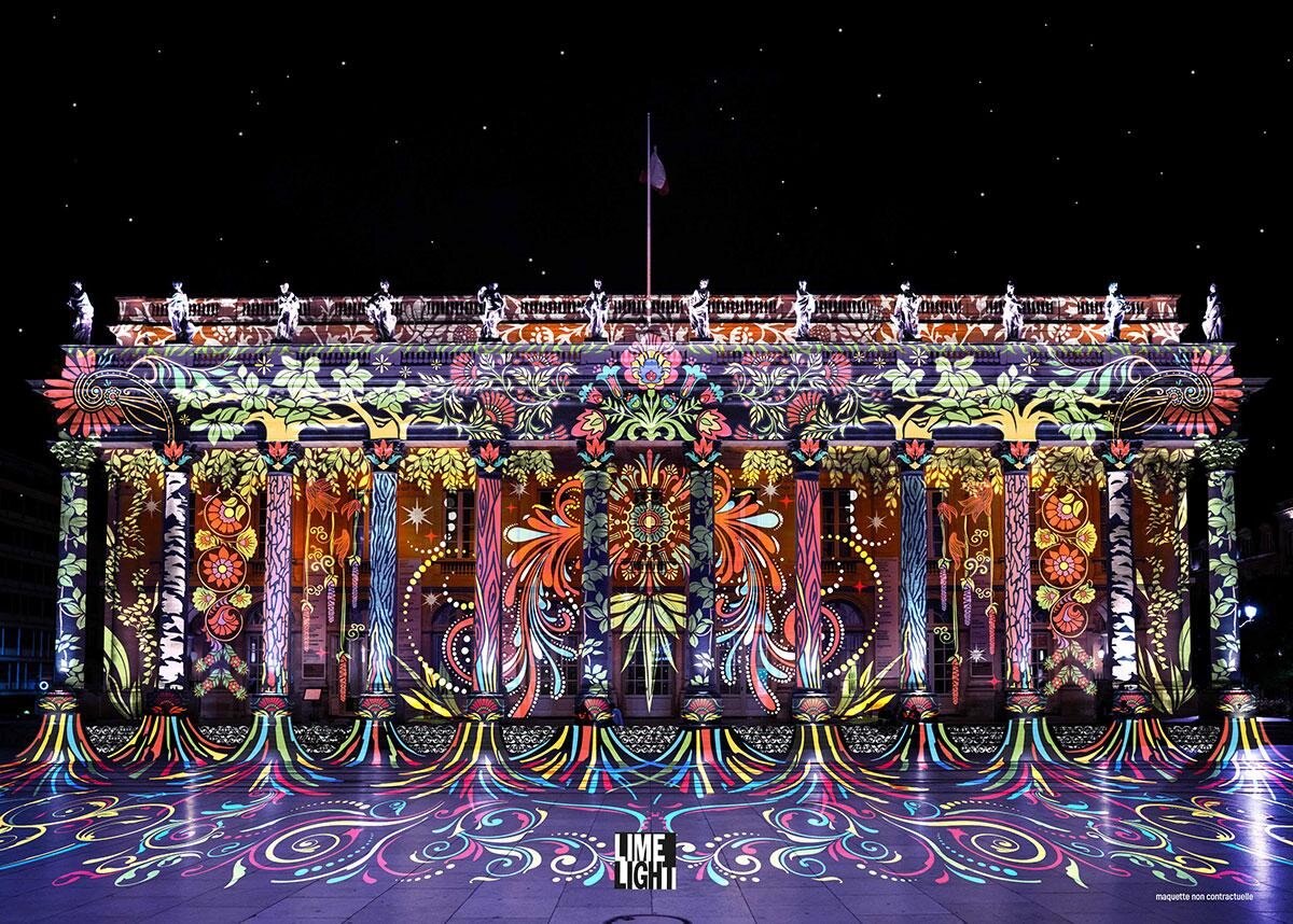 Projection sur l’univers de la végétation sur la façade du Grand Théâtre de Bordeaux - © Ville de Bordeaux