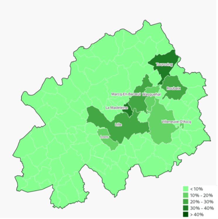 Écart entre les valeurs de ces immeubles et les valeurs moyennes de la commune dans la métropole lilloise - © Consortium des Bureaux en France