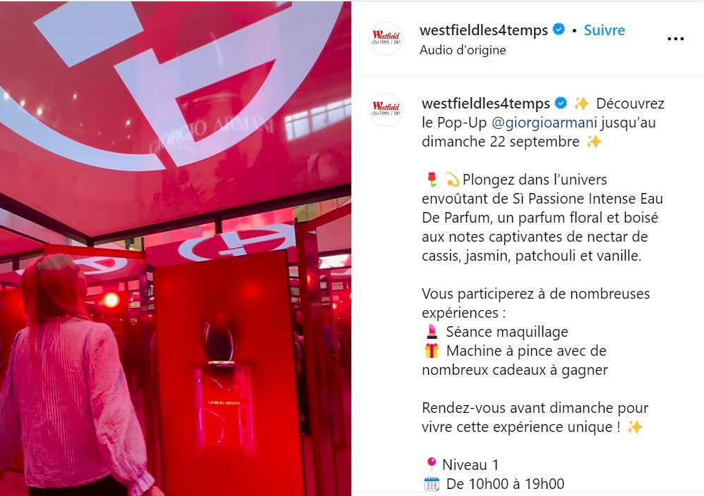 Le point culminant de l’expérience est la Red Room immersive, où les visiteurs sont invités à interagir à travers des mouvements inspirés par la danse. - © Instagram Westfieldles4temps