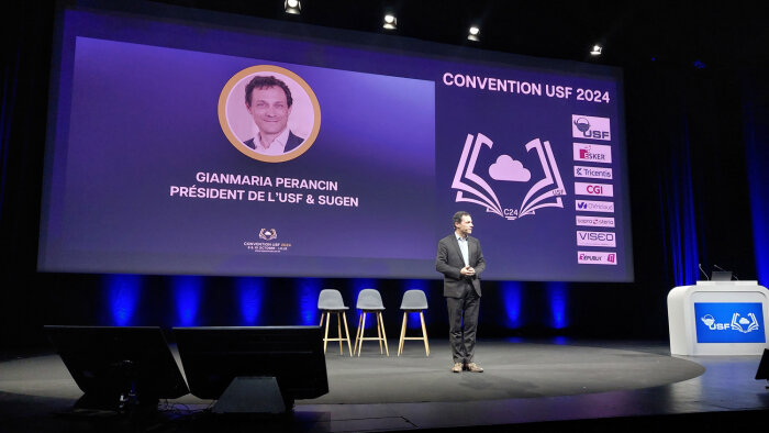 Gianmaria Perancin, président de l’USF et du SUGEN, a ouvert la seconde matinée de la Convention. - © Républik IT / B.L.
