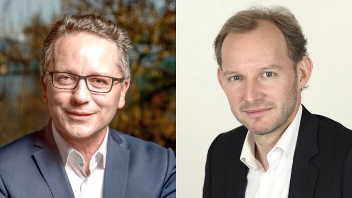 De gauche à droite : Christophe Leray et Thomas Darbois, ancien et nouveau DG de la STIME. - © D.R.