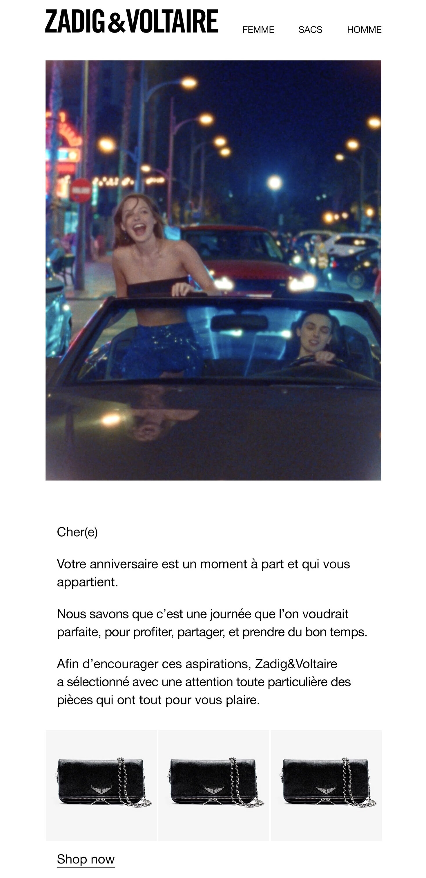 Exemple de communication pour un anniversaire. - © Zadig & Voltaire