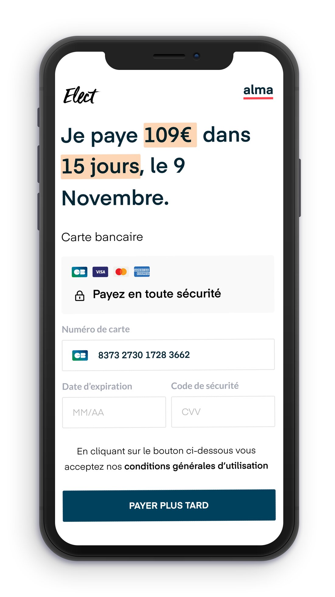 Paiement différé sur mobile - © Alma