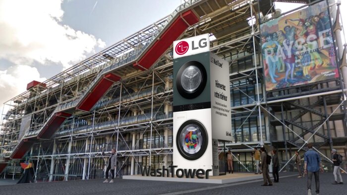 LG met en scène sa nouvelle installation de lavage-séchage sur le parvis du Centre Beaubourf - © LG