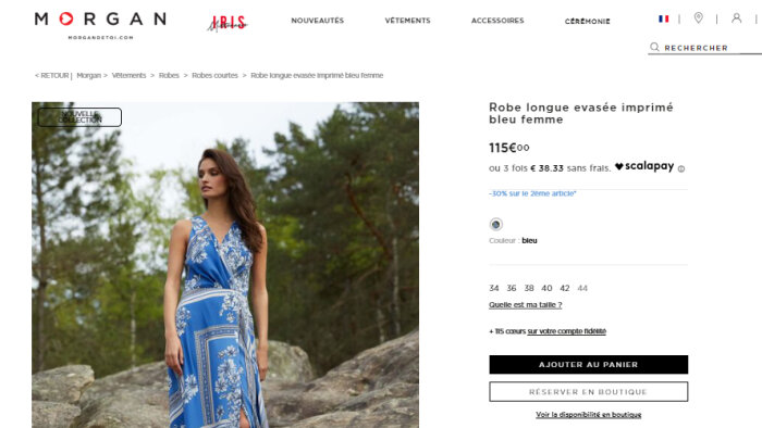Morgan affiche dès la fiche produit le prix fractionné avec Scalapay. - © Morgan