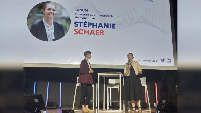 Stéphanie Schaer (à droite), directrice interministérielle du numérique, a ouvert le colloque. - © Républik IT / B.L.