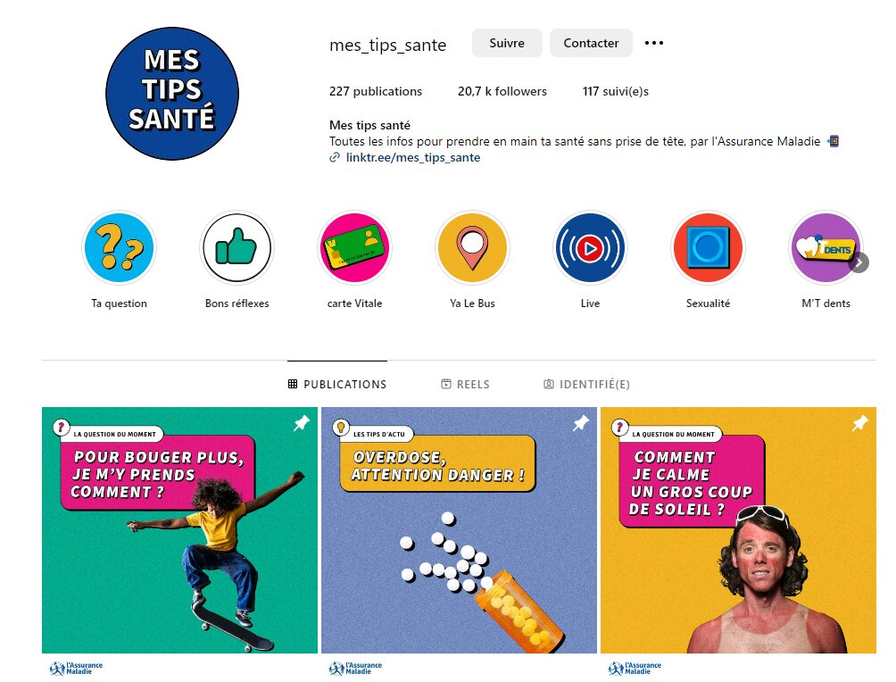 Le compte instagram associé à l’opération - © Assurance Maladie