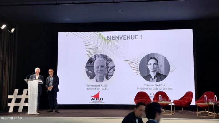De gauche à droite : Emmanuel Ruez (président, AUFO) et Yohann Garcia (président, Club JDEdwards). - © Républik IT / B.L.