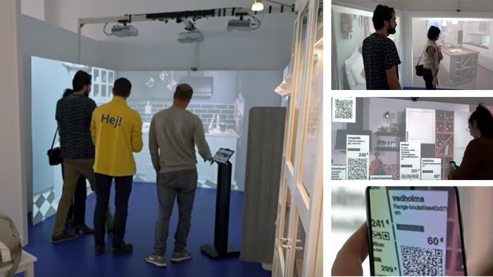 Ikea projette sur trois murs des aménagements de rangements ou de cuisine pour aider au choix ; - © Ikea